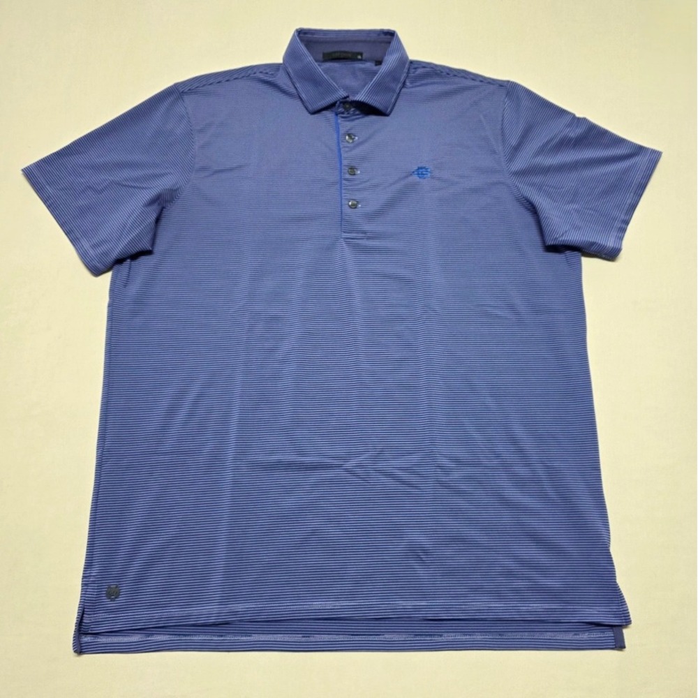 Greyson Men XL Navy Striped Performance Polo Shirt Short Sleeve Pullover Reg Fit